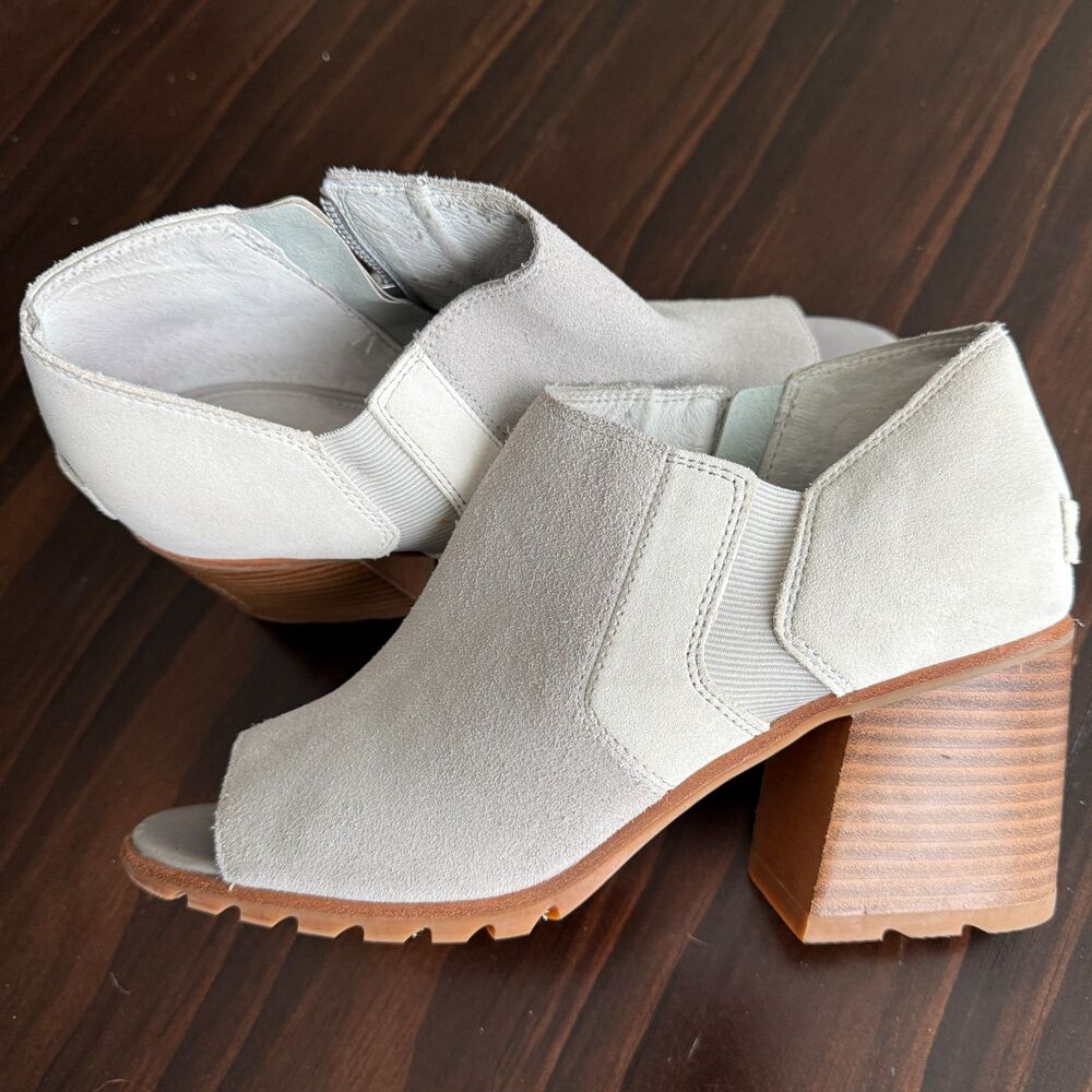 Size 10 - Sorel Gray Suede Peep Toe Heeled “Nadia Ankle Boot” for Women